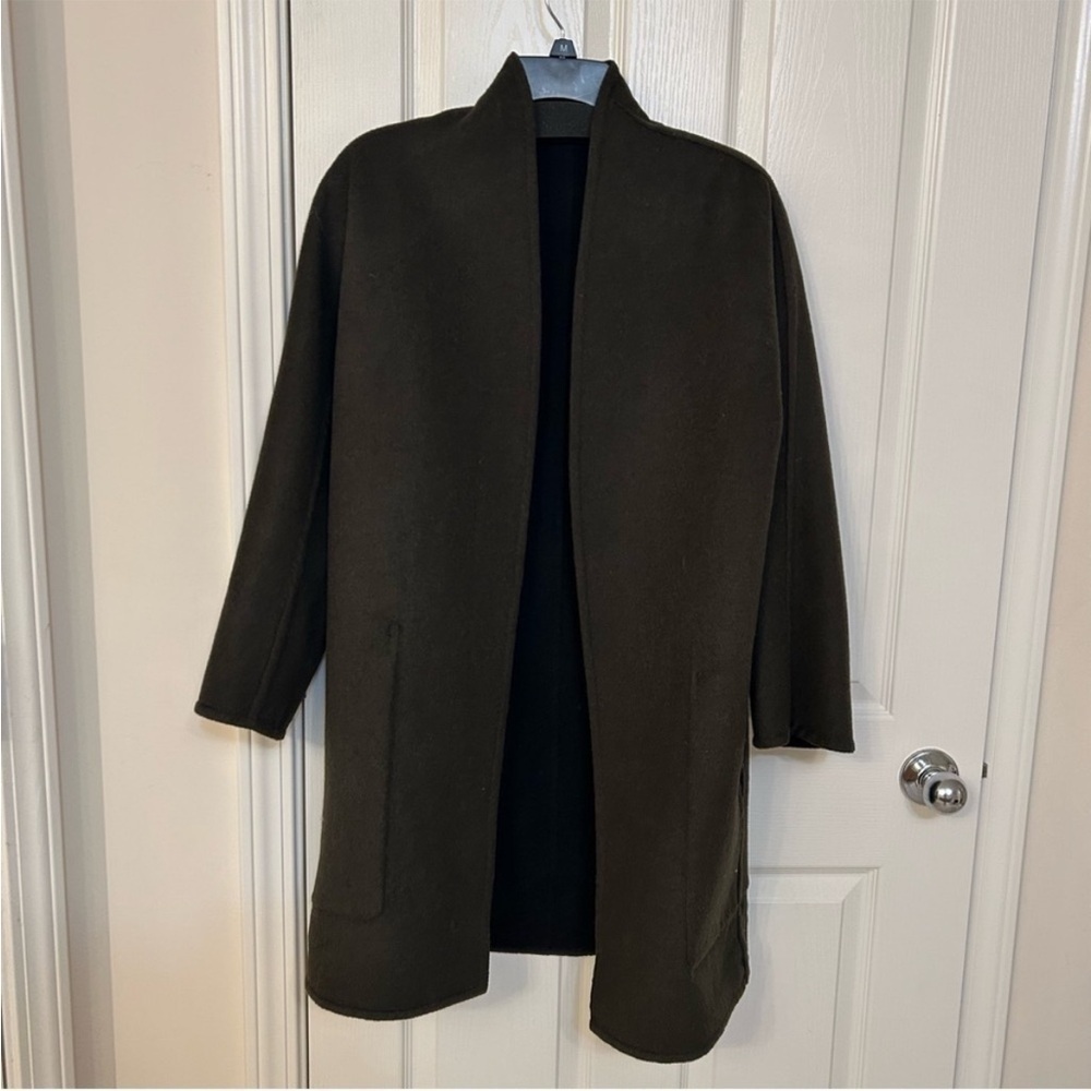 Vince Reversible Collarless Wool Blend Coat in Black/Eden Green Size M - Picture 6 of 9